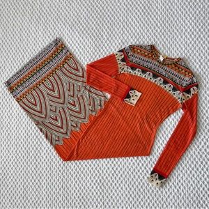 Agua Bendita | Orange sheer maxi dress with a floral geometric design